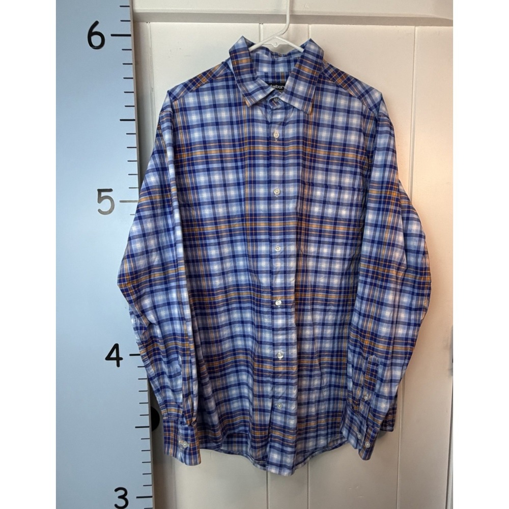 Claiborne Stretch Men's LT  Blue Plaid Long Sleeve Button Down‎ Shirt